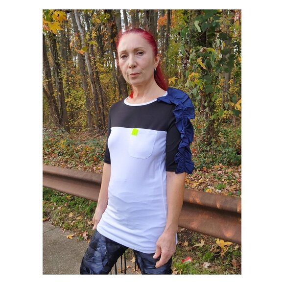 MARINA RINALDI NWT Veggia Ruffle Color Block T-Shirt - Picture 3 of 9